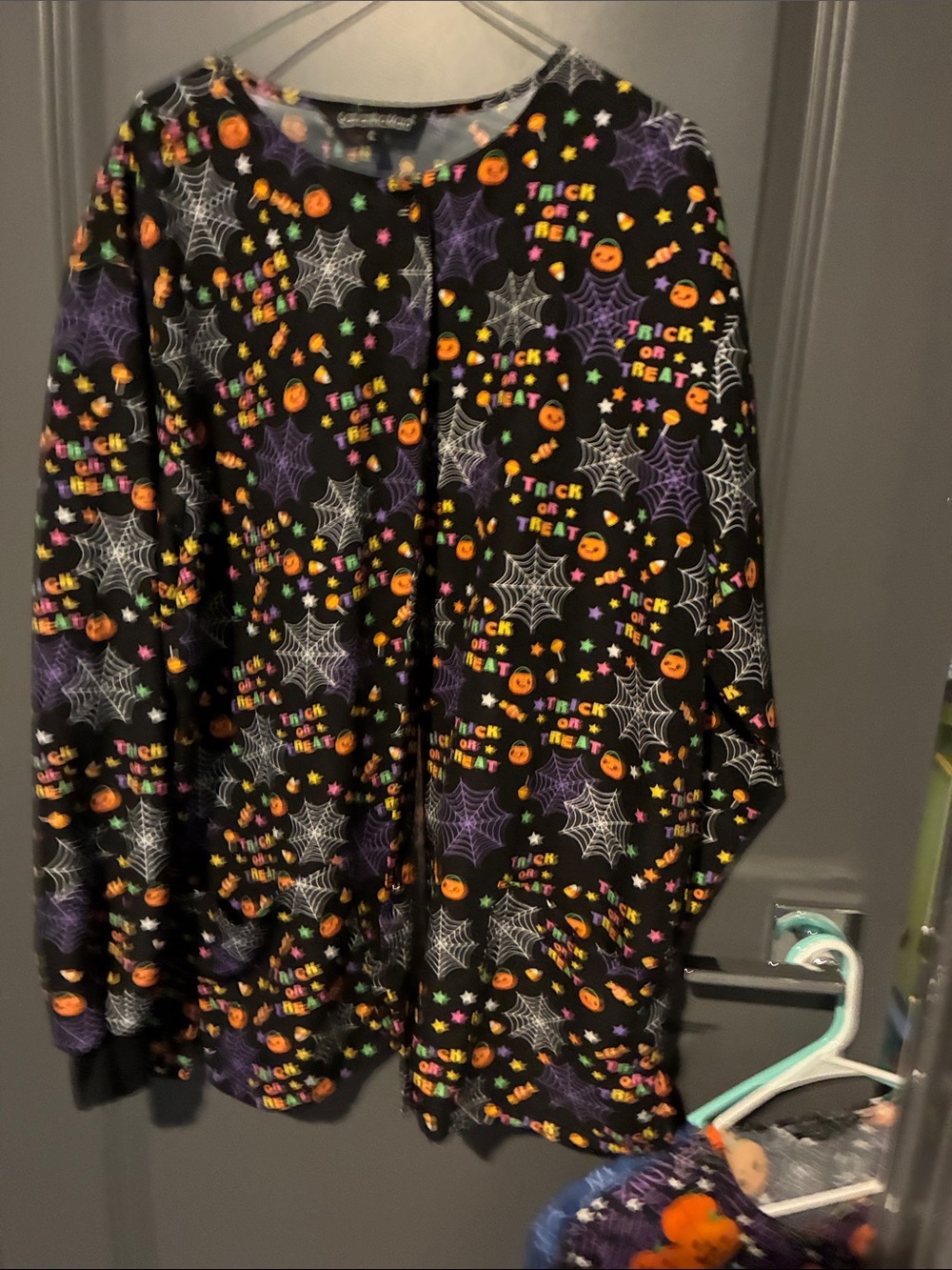 Halloween uniform jacket  - Black with Orange & Purple Spiderweb Print